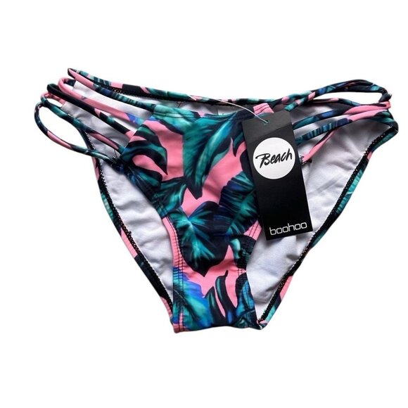 Boohoo Beach Women's Size 2 Bergamo Leaf Strappy Brief Bikini Bottom New - Picture 1 of 4